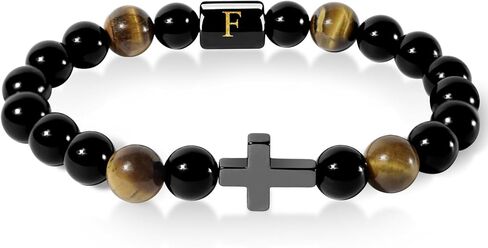 Initials Bracelets for Men Letters Bracelet Natural Tiger Eye Black Onyx Beaded Stretch Bracelet Handmade Jewelry Gift for Men in Saudi Arabia