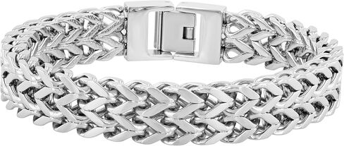 Men's Stainless Steel Double Franco Link Bracelet with Secure Fold Over Clasp - Durable & Stylish in Saudi Arabia