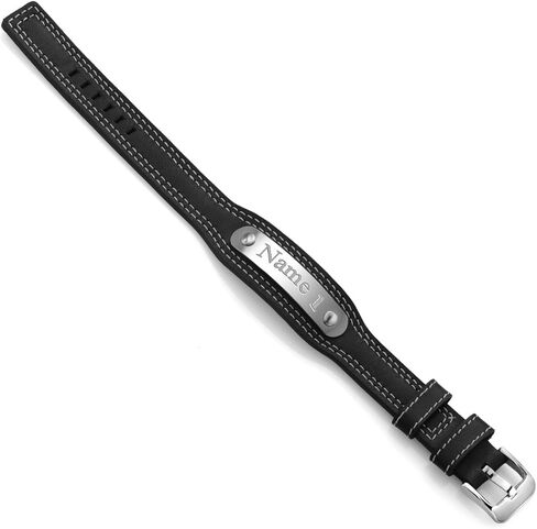 Gem Stone King Men's Engravable Personalized Stainless Steel and Black Leather ID Bracelet (Length 8.5 Inch, Width 22MM, With Adjustable Watch Clasp) in Saudi Arabia