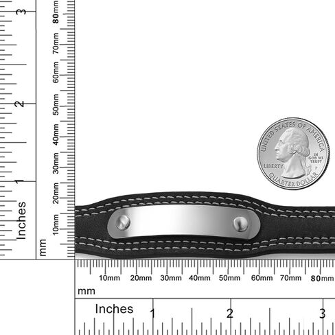 Gem Stone King Men's Engravable Personalized Stainless Steel and Black Leather ID Bracelet (Length 8.5 Inch, Width 22MM, With Adjustable Watch Clasp) in Saudi Arabia