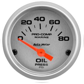 AutoMeter 200744-33 Marine Electric Oil Pressure Gauge 2-1/16 in. Silver Dial Face Brushed Aluminum Bezel