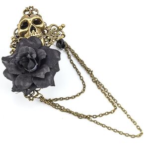 Men Vintage Skull Rose Tassel Chain Pin Brooch for Men Women,Punk Suit Tie Lapel Pin,Gothic Pin,Collar Chain Pin Clip Boyfriend Gifts