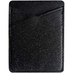 lenoup Bling Bling PU Leather Stick on Cell Phone Wallet,Sparkly Cell Phone Card Holder Phone Pocket for Credit Card, Business Card ID and Keys(Black)