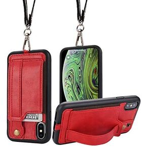 TOOVREN iPhone X Case Wallet, iPhone Xs/10 Lanyard Neck Strap Protective Case Cover with Card Holder Adjustable Detachable Kickstand PU Leather iPhone Lanyard for Anti-Theft Aqua
