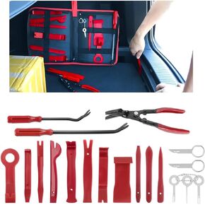 GLSOWEE 19PCS Auto Trim Removal Tool Kit, Car Panel Fastener Clips Removal Audio Trim Removal Pry Tool Set for Dash/Door/Stereo/Radio with Storage Bag