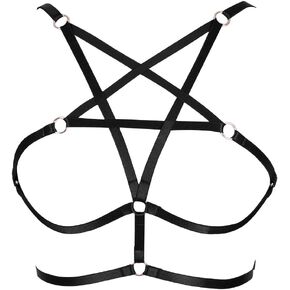Women Punk Harness Tops Bra Elastic Strappy Plus Size Bra Goth Rave Dance Costumes (Black B)