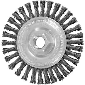 PFERD 82186 Power Knot Wheel Brush with Stringer Bead Twist, Threaded Hole, Carbon Steel Bristles, 4" Diameter, 0.020" Wire Size, 5/8"-11 Thread, 20000 Maximum RPM, 32 Knots