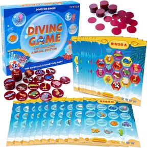 teytoy Pool Diving Game Toys, Animal Theme Underwater Seek and Find Game Set, Summer Fun Swiming Pool Toys for Kids Ages 6-12, Includes 30 Sinking Numbers&100 Marker Chips&20 Waterproof Play Cards