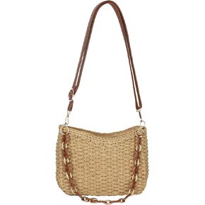 Womens Straw Woven Shoulder Bag Summer Beach Travel Crossbody Handbag Handmade Satchel Purse Tote for Shopping Camping