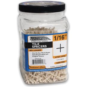TroxellUSA Daddy Long Leg 1/16inch Tile Spacers - 1200 Pieces - Reusable Jar, White (31-R116B-XL)