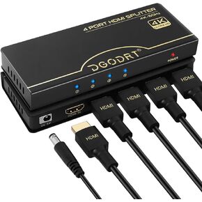 DGODRT 4K 60Hz 1x4 HDMI Splitter 1 in 4 Out, 4 Port HDMI Splitter Duplicate/Mirror 4K Screens Full Ultra HD Distributor for PS4 Fire Stick HDTV