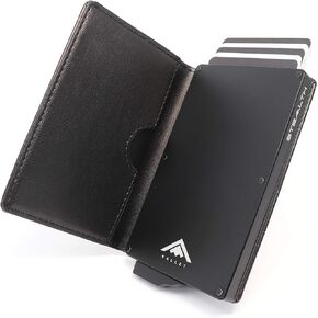 Stealth Wallet RFID Card Holder Wallet - Smart Minimalist NFC Blocking Pop Up Wallets with Gift Box - Slim, Compact, Lightweight Metal Credit Cards Holder (Silver Aluminum with Tan Leather)