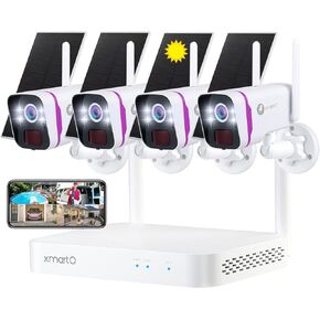 XMARTO 100% Wire-Free Solar Home Security Camera System Wireless, 4-Set 2K 4MP QHD CCTV Camera Kit with 4K 10CH Expandable WiFi NVR and Past 90-Day Video Storage, All-Weather Solar Charge (SCS-2K104)