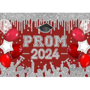 LYCGS 7X5ft 2024 Graduation Backdrop Red and Silver Prom 2024 Backdrop Congrats Grad Party Photography Background Class of 2024 Congratulate Graduation Party Decorations Banner X-256