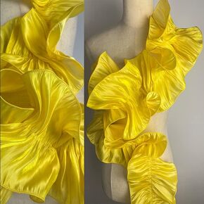 3 Yards Retro Double Ruffle Pleated Chiffon Trim Dress Decoration Fabric Applique Soft Trimming Craft Sewing (Gold)