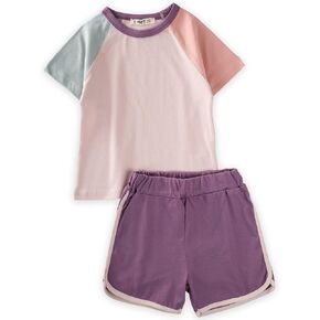 CIGIT - Powder Pink 100% Cotton T-Shirt and Shorts Set for Girls (2-7 Years),Flexible and Comfortable