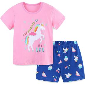 AOSTA BETTY Toddler Girls Summer Clothes Cotton Short Sleeve T Shirt and Short Set Girls Outfit 2 Pieces