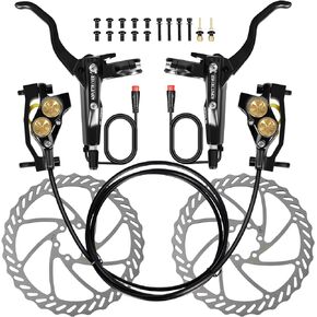 AOPUTTRIVER 4 Pistons E-Bike Electric Hydraulic Disc Brake Set for E-Bike, 610NM Dry Braking Force,Aluminum Alloy Brake Lever with 180mm Rotors,Pre-Filled with Mineral Oil