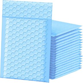 Famagic Bubble Mailers 4x8 Inch 50pc Light Blue Shipping Bags, Chic Packaging Bags For Small Business, Colored Padded Mailing Envelopes, Opaque Matte Self Seal Bubble Poly Mailers Bulk #000