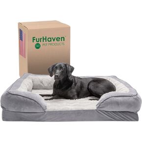 Furhaven Orthopedic Dog Bed for Large Dogs w/ Removable Bolsters & Washable Cover, For Dogs Up to 95 lbs - Plush & Velvet Waves Perfect Comfort Sofa - Granite Gray, Jumbo/XL