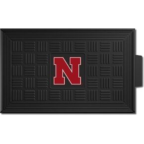 FANMATS 11370 Nebraska Cornhuskers Heavy Duty Vinyl Medallion Outdoor Door Mat - 19.5in. x 31in. - N Primary Logo, Black