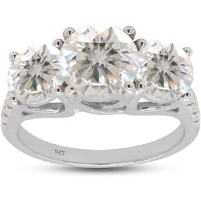 SAVEARTH DIAMONDS 3.24 Carat Center 7MM & Side 6MM Round Cut Lab Created Moissanite Diamond 3 Stone Engagement Ring For Women In 14K Gold Over Sterling Silver (G-H Color, VVS1 Clarity, 3.24 Cttw)