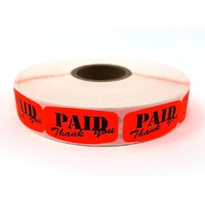 Paid Thank You Store Sticker, Fluorescent Orange Self-Adhesive Retail Merchandise Labels, 10,000 Pack