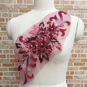 High-end 3D Flower Applique,Beaded,Sequined,Floral Patches Wedding Lace Appliques Motif Sew on Dress Polychromatic Option Golden/Pink/Red/Gray/Violet/Green Color