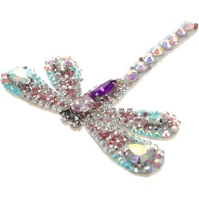 jojofuny Hot Glue Bottom Cloth Sticker Crystal Dragonfly Beaded Appliques Dragonfly Applique Bodice Applique Rhinestone Patches Decor DIY Rhinestone Patches Clothing Dress Pink