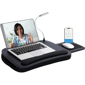 Sofia + Sam Multi Tasking Memory Foam Lap Desk with USB Light and Mouse Pad - Portable Foldable Home Working Office Workstation - Bed Table Tray for Eating - Fits Computer Up to 15" - Soft Cushion