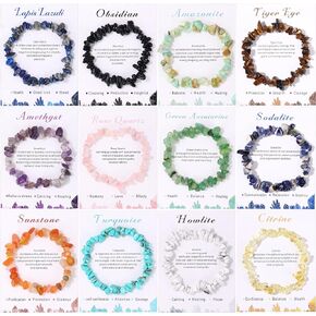 SONNYX 12 PCS Healing Crystals Chip Bracelets Set for Women Natural Gemstone Bracelets Colorful Gravel Bead Bracelets Irregular Chips Beads Bracelet Reiki Stretch Beaded Bracelets Jewelry Gifts