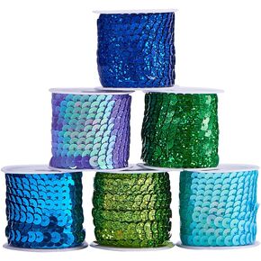 PH PandaHall 30 Color Flat Sequin Strip 6mm Spangle Flat Sequins Paillette Trim String Sequins Ribbon Metallic Shiny Trim Sewing String for Mermaid Costume Crafts Embellishments (150 Yards)