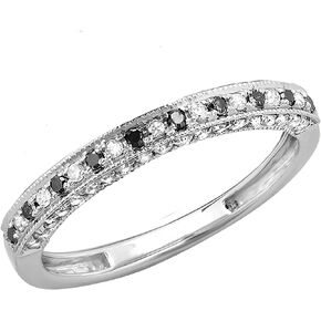 Dazzlinrock Collection Alternating Round Black and White Diamond Wedding Ring Band for Women (0.40 ctw, Color I-J, Clarity I2-I3),10K Gold