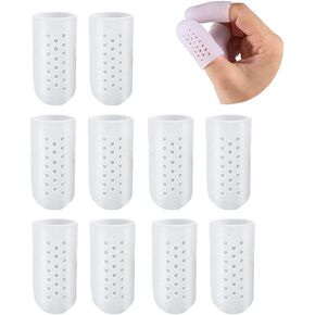 10 Pcs Gel Finger Cots with Air Holes, Finger Protector Support Finger Sleeves Gel Finger Protectors Finger Covers Protection for Writing, Abrasion and Pain Prevention Finger Cracking - Skin Tone in Kuwait
