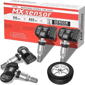 Autel MX-Sensor 2 in 1(315Mhz+433 Mhz) Sensor Programmable TPMS Sensor -OE Level Tire Pressure Monitoring System (Press-in)(Metal Valves,Pack of 4 Sensor)