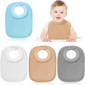 Twistover 4 Pcs Newborn Bibs Feeding Bibs Comfi Neck Baby Bib with Padded Collar Drool Bibs Baby Food Bibs Absorbent Cotton Terry Towel Toddler Bibs for Baby Boys Girls