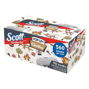 Scott® On-The-Go™ Pop-Up!® Cloths (55195), Soft Absorbent Napkins, 8.9"x10" Sheets, White (70 Sheets/Box, 8 Boxes/Case, 560 Sheets/Case)