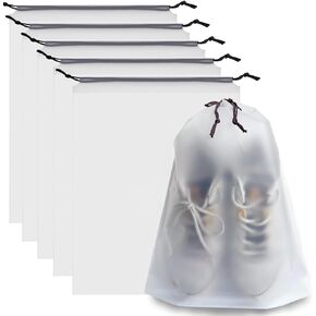 JRINYE Transparent Shoe Bags for Travel 15.7" x 11.8" 5 Pack, Portable Travel Shoe Bags Large Clear Shoes Organizers Storage Pouch with Rope, Waterproof Drawstring Shoe Storage Bag for Men and Women