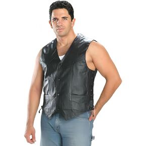 USA Leather 201L Men's Black Classic Leather Side Lace Vest