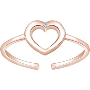 AFFY 925 Sterling Silver Round Cubic Zirconia Heart Adjustable Toe Ring for Women