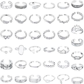 NEWITIN 36 قطعة قابل للتعديل خواتم اصبع القدم للنساء المفتوحة اصبع القدم خواتم قابل للتعديل الفرقة خواتم الفضة اصبع القدم إصبع الذيل الدائري الصيف الشاطئ مجوهرات القدم للنساء الفتيات in Kuwait