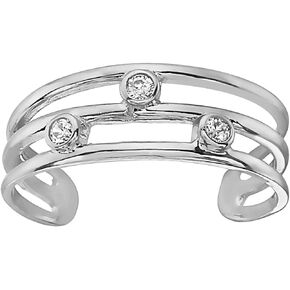 Ritastephens 10k Yellow or White Gold Three Row Cubic Zirconia Toe Ring Body Art Adjustable