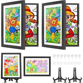 SelfTek 2 حزمة من إطارات الأعمال الفنية للأطفال قابلة للتغيير، إطار فني للأطفال مقاس 13 × 10 مع حامل، إطارات فتح أمامية لعرض الأعمال الفنية للأطفال وتخزينها تحمل 150 حرفة، لرسومات الأطفال والمشروعات الفنية، أسود in Kuwait