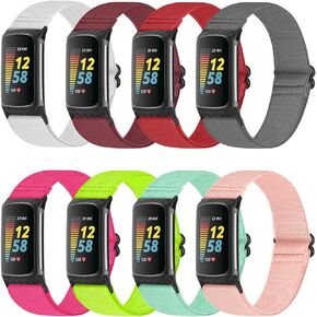 ShuYo Elastic Bands Compatible with Fitbit Charge 5,Adjustable Nylon Breathable Replacement Straps Wristband for Fitbit Charge 5 for Women&Men(8 PACK)