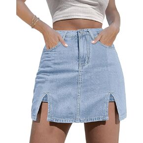 Flvsun Denim Skorts Skirts Womens High Waisted Denim Mini Shorts Side Slit Denim Jean Skort Skirt.