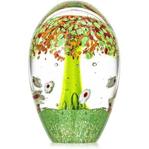 QFkris The Celtic Tree of Life Glass Paperweight Hand Blown Art Glass Figurines Collectibles Desk Ornament Table Decor