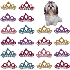 Wepetyo 20 PCS Crown Hair Clip for Pet,Mixed Hairpin Pet Princess Clips Cute Cat Hair Clips Puppy Grooming for Cat Dog Long Medium Hair