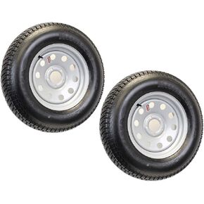 2-Pk Trailer Tire On Rim ST205/75D14 14 in. Load C 5 Lug Silver Modular Wheel - 2 Year Warranty w/Free Roadside