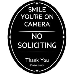 Ignixia No Soliciting Sign for House 4" x 5" Inches Smile You are on Camera Sign Digital Printed Oval Shape with Industrial Grade Adhesive No Soliciting Thank You Sign
