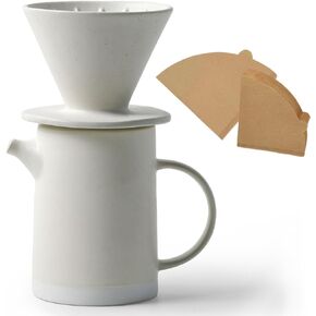 DIF DECO Pour Over Coffee Maker Set Vintage Ceramic Pour Over V60 Coffee Dripper Set with 20 Count Paper Coffee Filters,for Home Café Restaurant Camping,15.8 Ounces(Yellow)